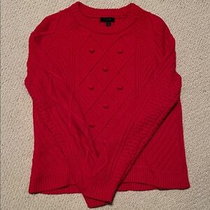 J Crew Red Cable-Knit Pom-Pom Sweater